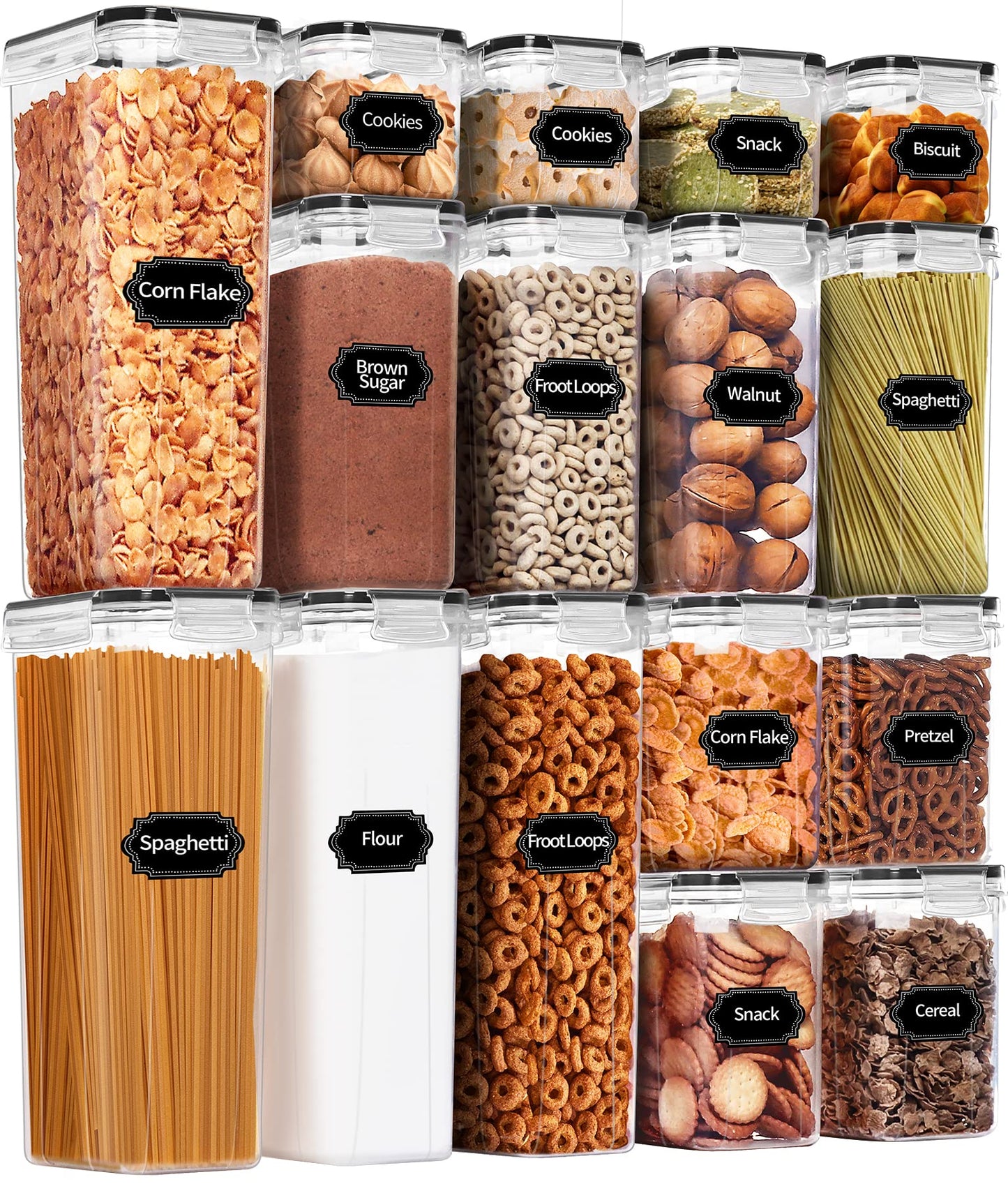 Airtight Food Storage Containers Set for Pantry Organization – BPA-Free, Clear Plastic